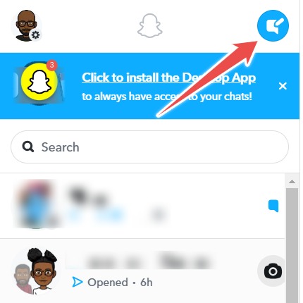 Clicking "New chat" in Snapchat for web. 
