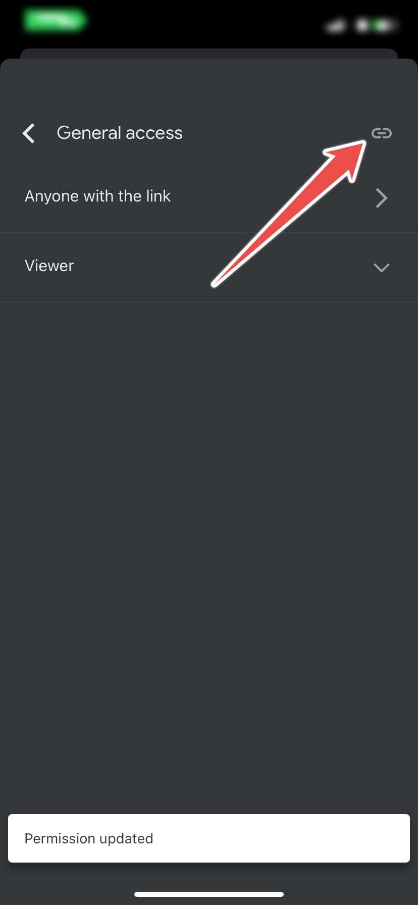 The Copy Link Icon When Managing Access Of An Audio File In The Google Drive App