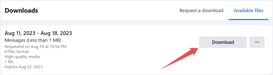 The Download Button Of The Facebook Information You Requested On The Facebook Website