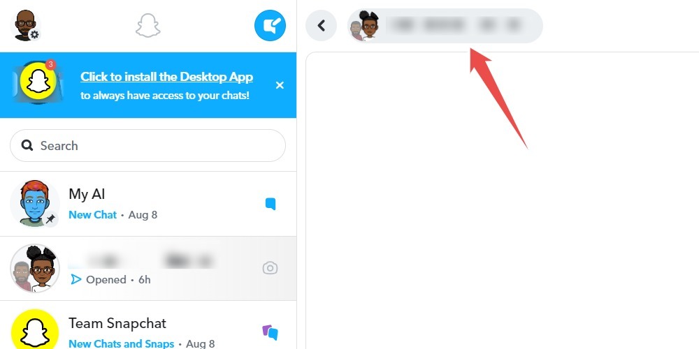 Clicking on group name in Snapchat for web. 