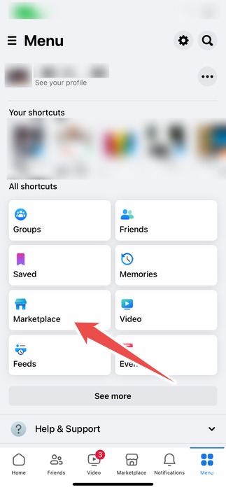 The Marketplace Button In The Menu Page In The Facebook App On Iphone