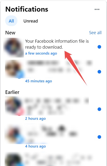 The Notification That Your Facebook File Is Ready To Download On The Facebook App