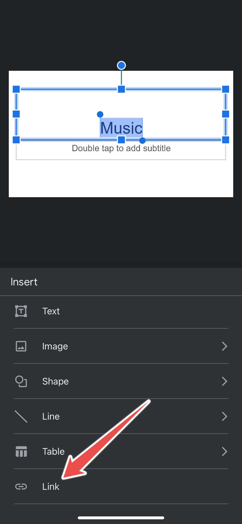 The Option To Insert Link In The Google Slides App