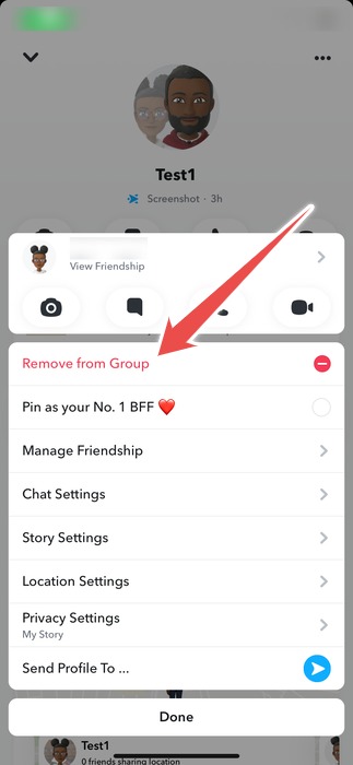 Tapping the option to "Remove from Group" in Snapchat app. 