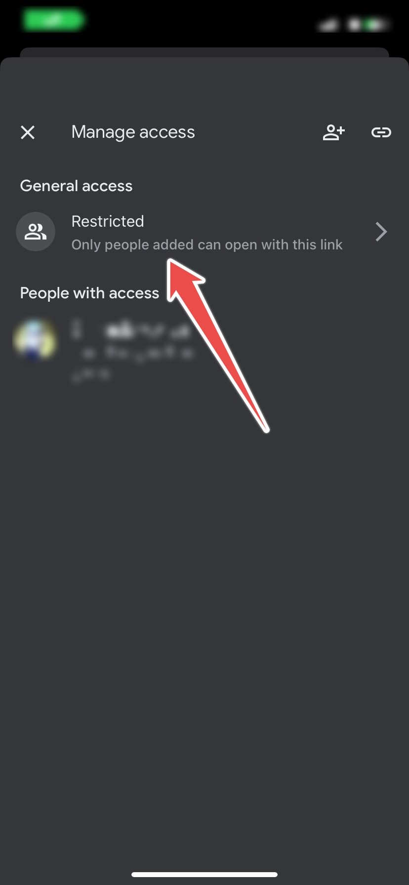 The Restricted Option When Managing Access Of An Audio File In The Google Drive App