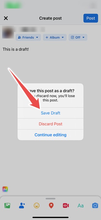 The Save Draft Option In The Facebook App On Iphone