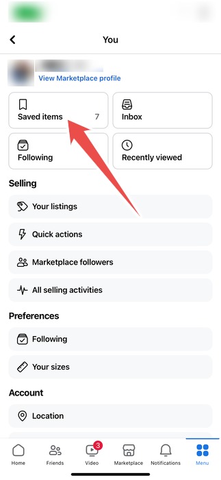 The Saved Items Button In The Market Place In The Facebook App On Iphone