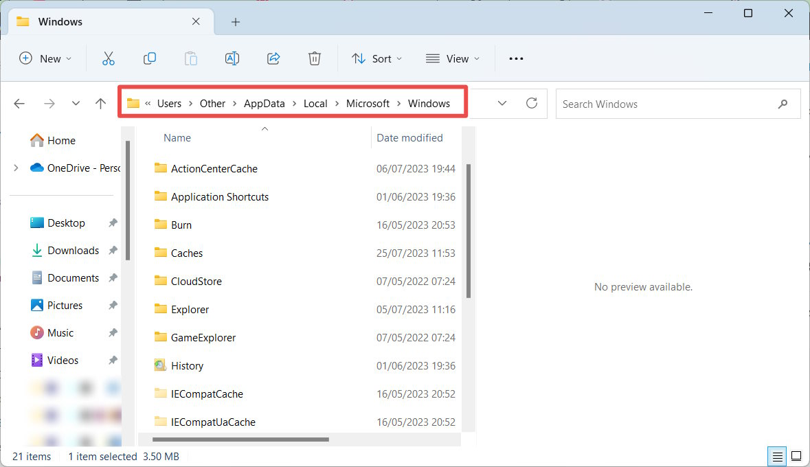 Navigating to the Windows folder in File Explorer.