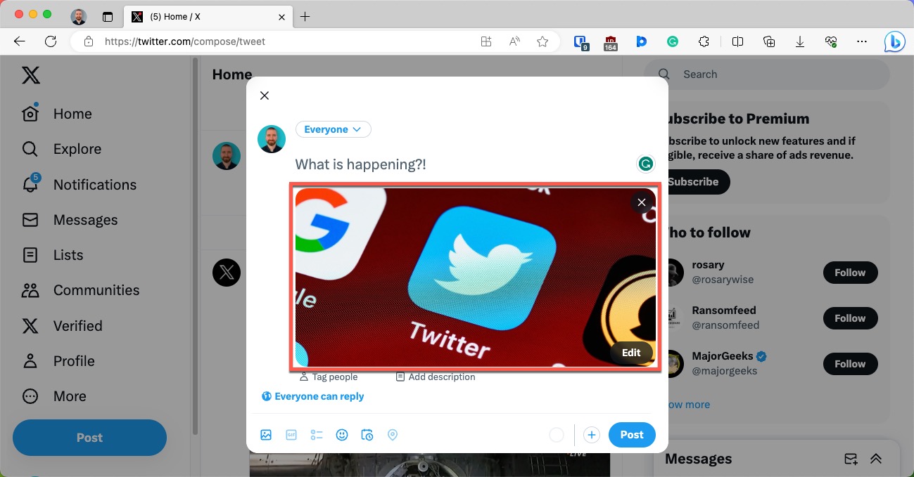 twitter image settings for web and mobile 