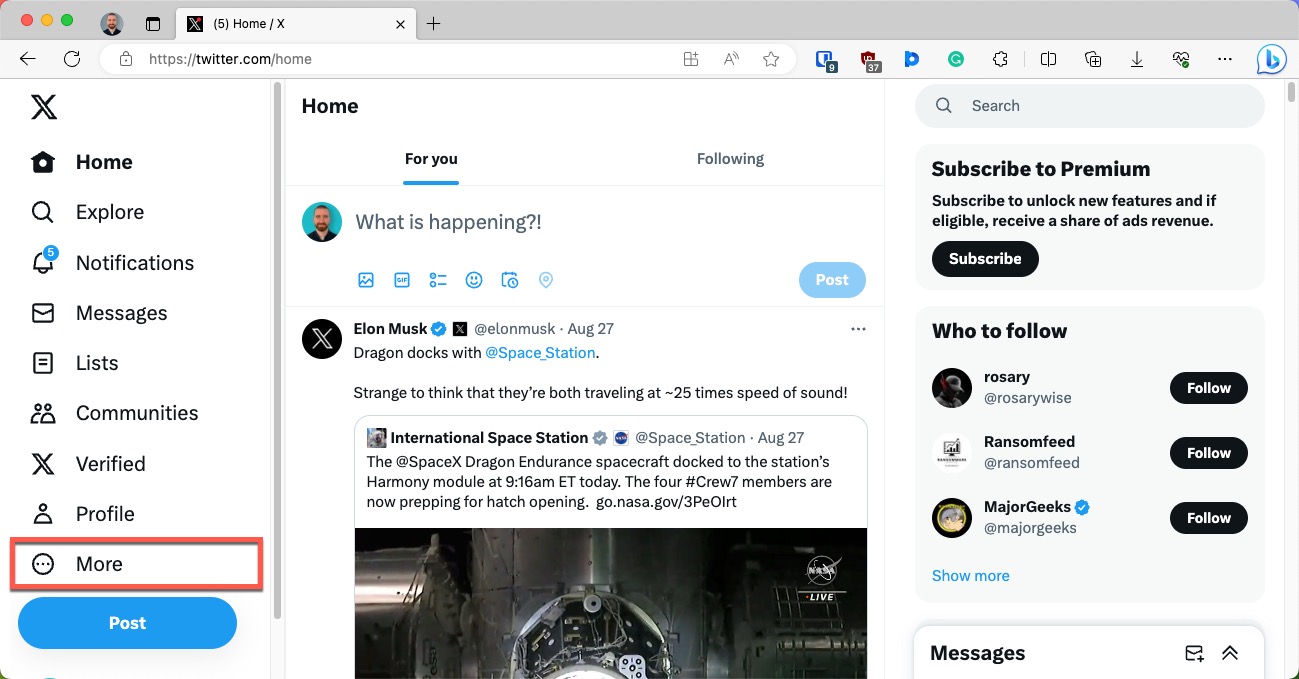 twitter for web more menu button