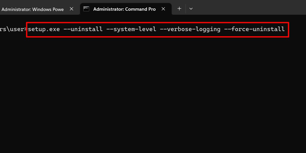 Finishing up Edge uninstallation process in cmd,