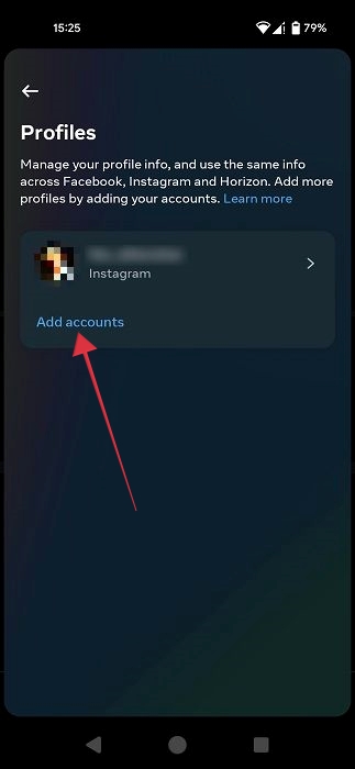 Selecting the "Add accounts" option in Instagram app for Android.