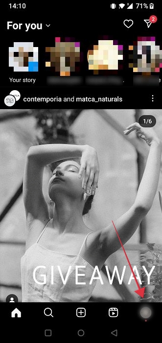 Tapping on profile image from feed in Instagram app for Android. 