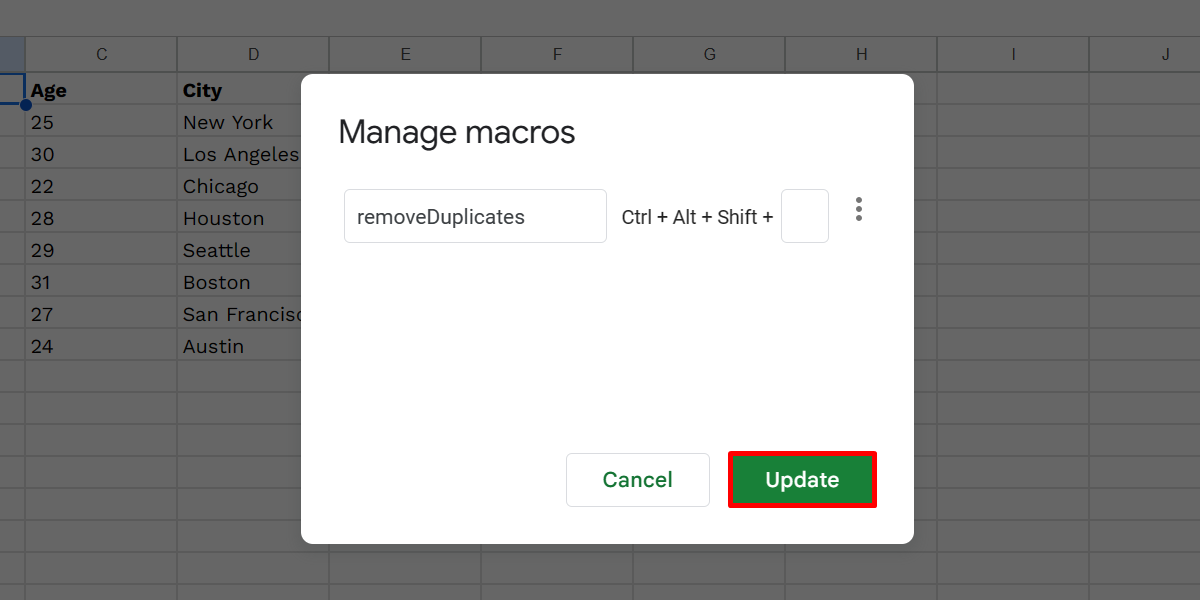 Updating the macro settings on a Google spreadsheet