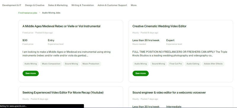 Job posts on Upwork