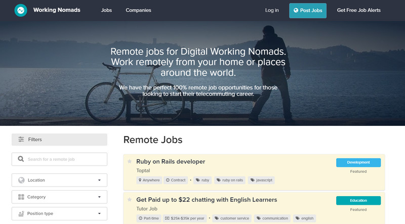 Working Nomads homepage
