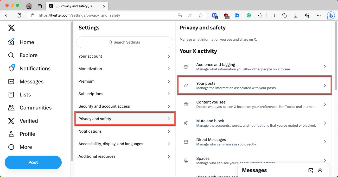 twitter for web privacy and safety toggle for your posts