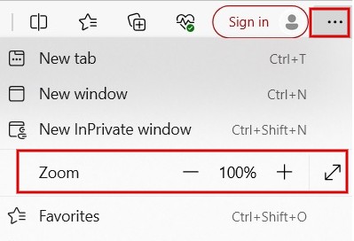 "Zoom" option visible in Edge browser.
