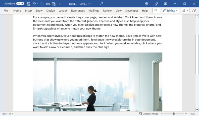 Applied the Shrink One Page feature in Word on Windows