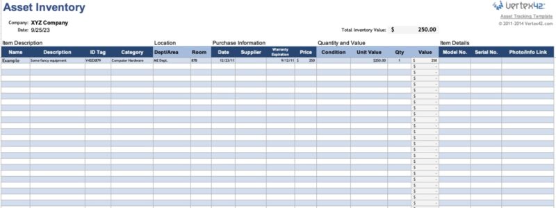 Asset Inventory template for Excel