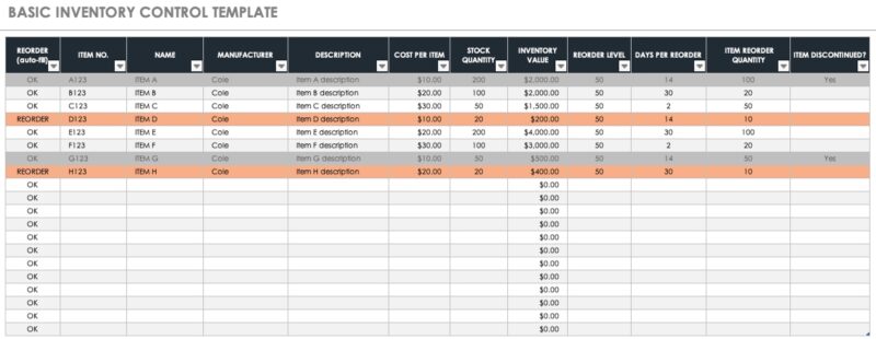 Basic Inventory template for Excel