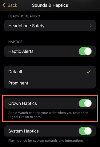 Crown Haptics in the Watch app on iPhone
