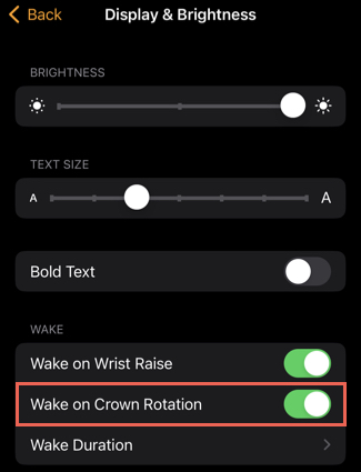 Wake on Crown Rotation in the Watch app on iPhone