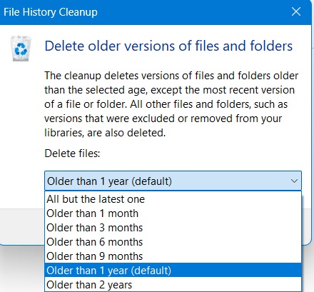 Deleting older versions of File History