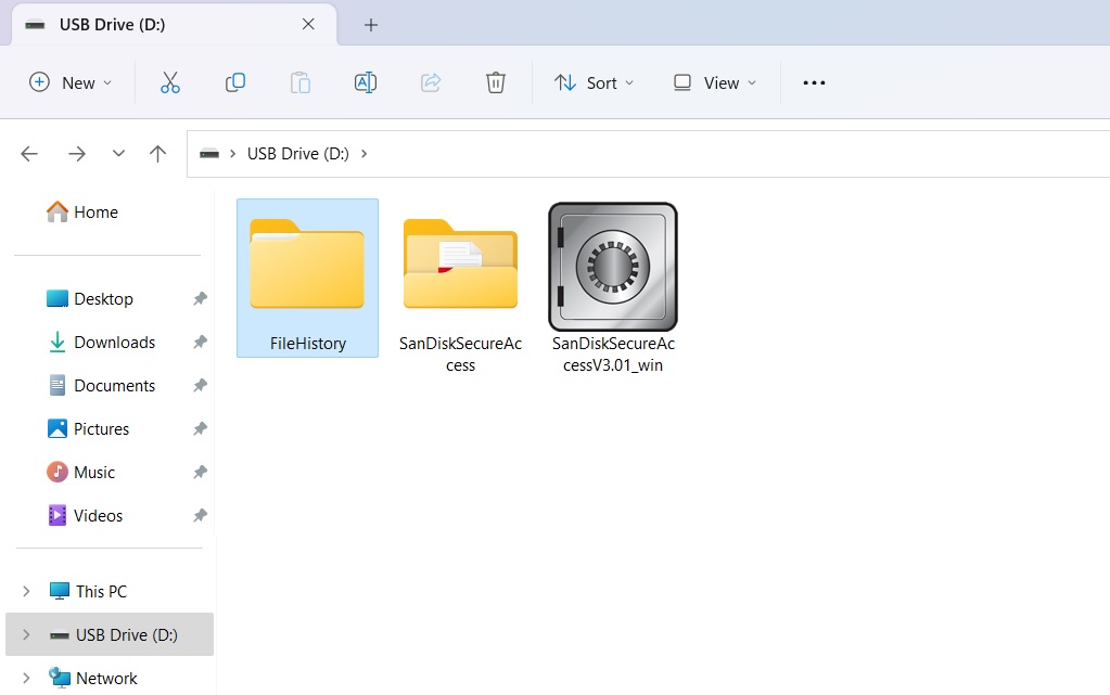 File History as a top-down folder in external USB drive.
