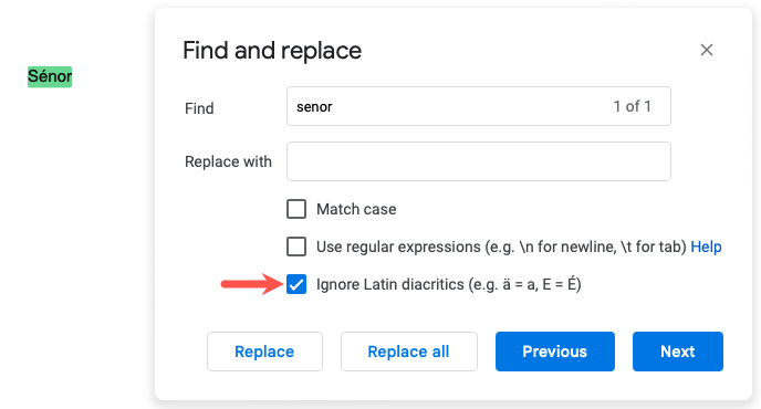 Find and Replace Ignore Diacritics option