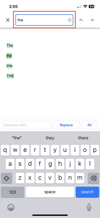 Find and Replace in the Google Docs mobile app