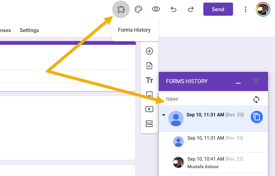 Forms Hisotry Addon Usage