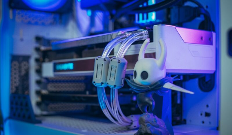 Inside of a PC Case Close Up at Graphics Card