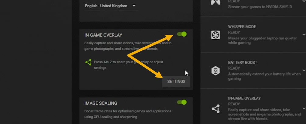Toggling on the "In-game overlay" option then clicking "Settings" button in NVIDIA GeForce Experience app. 