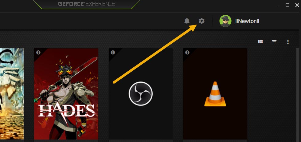 Clicking on the gear-shaped button in NVIDIA GeForce Experience app. 