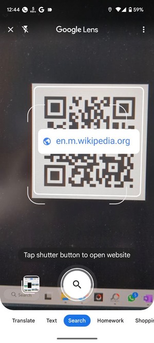 Scanning a QR code using the Lens app.
