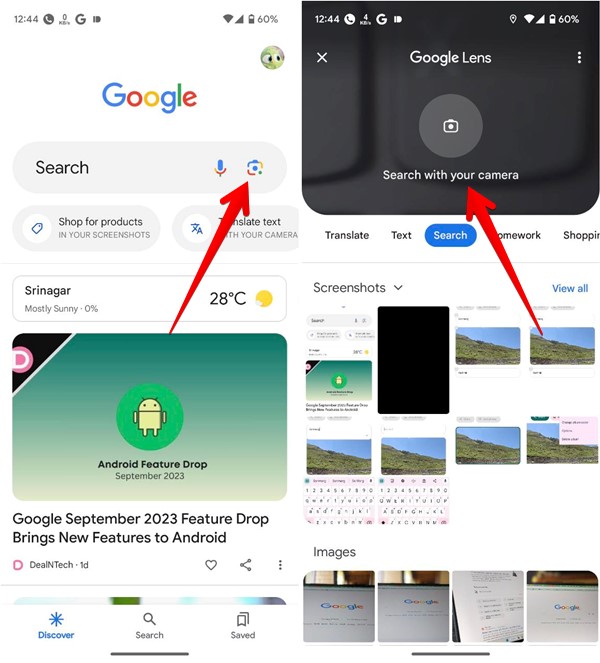 Activating Lens from the Google app.