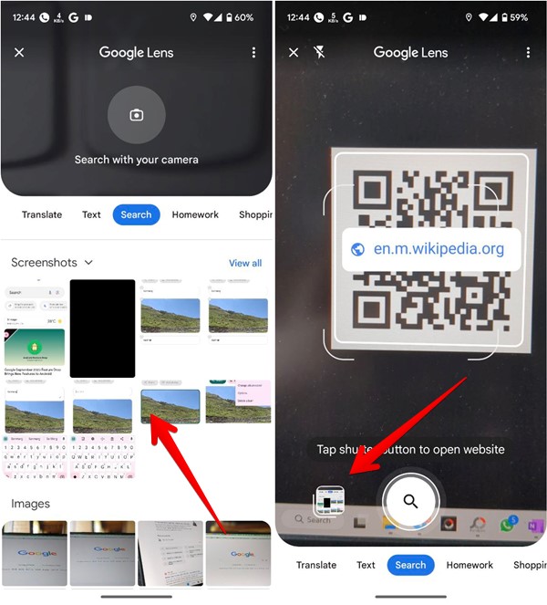 Scanning a QR code from an image using Lens via the Google app. 