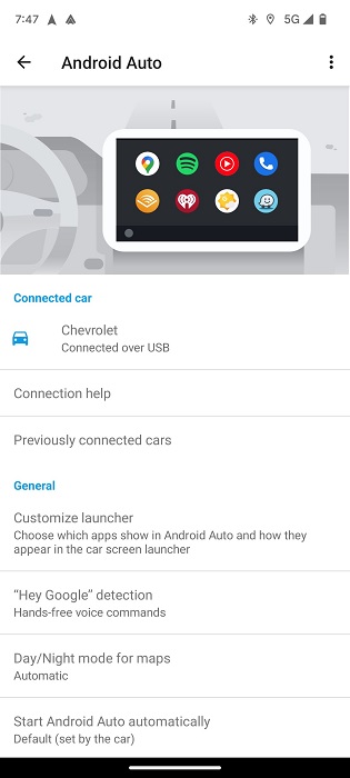 Tapping on "Hey Google detection" option in Android Auto.
