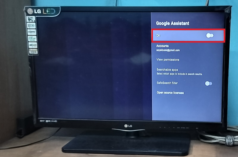 Google Assistant shown turned off on Android TV.