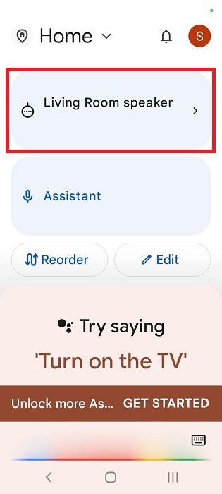 Long press on Nest speaker in Google Home app.