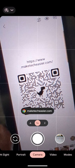 Scanning QR code with Lens via the Camera app. 