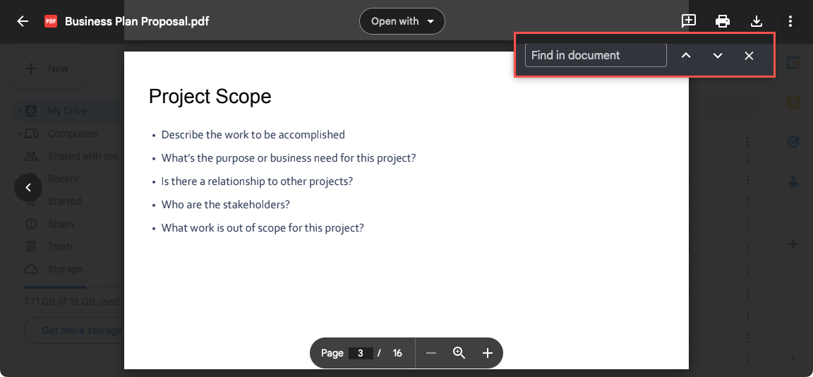 Google Drive Find box