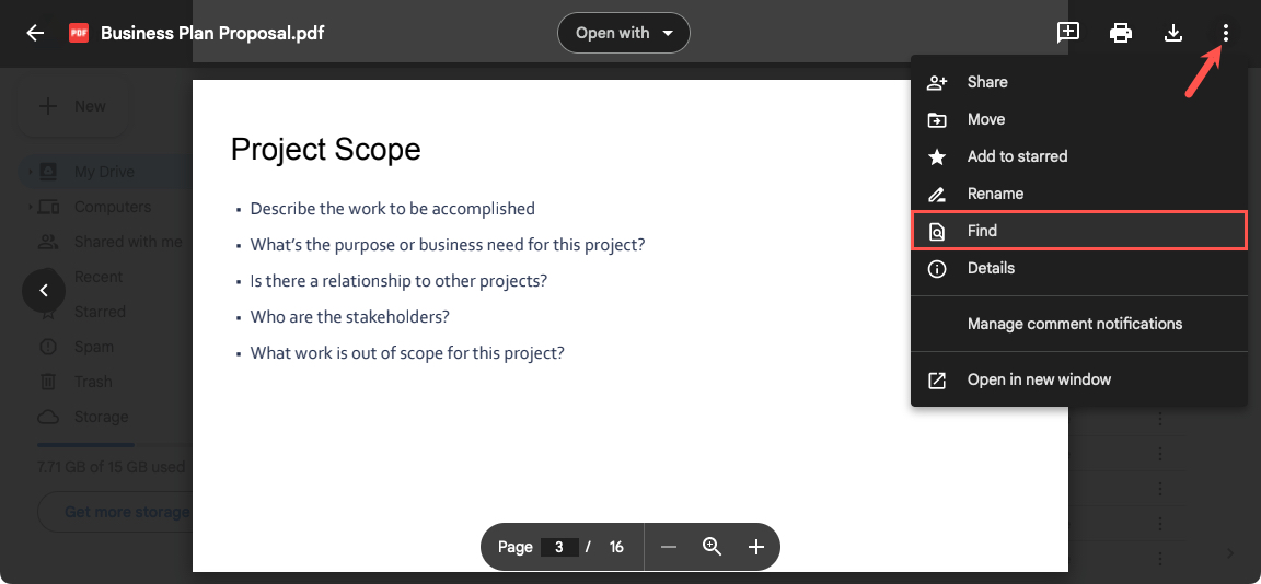 Find in the Google Drive More menu