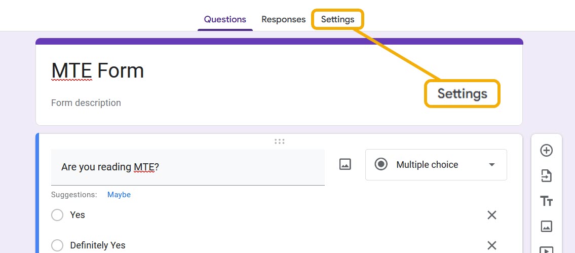 Google Forms Settings