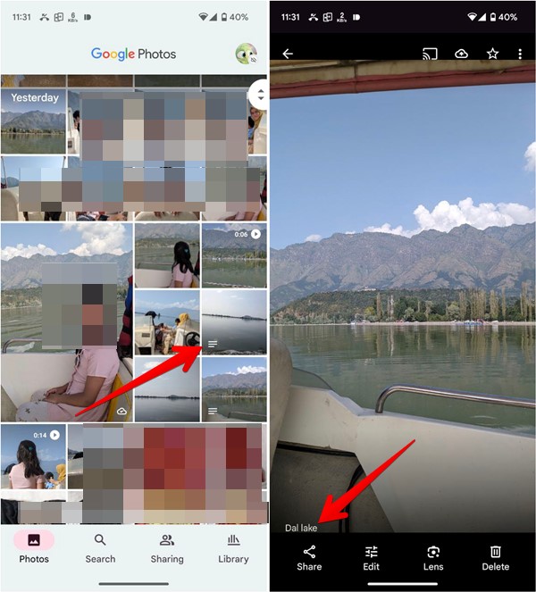 Google Photos Mobile Caption