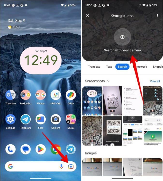Scanning QR code with Lens via Google widget.