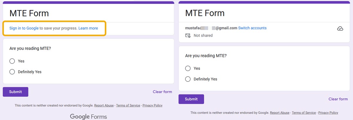 How Google Form Public Looks