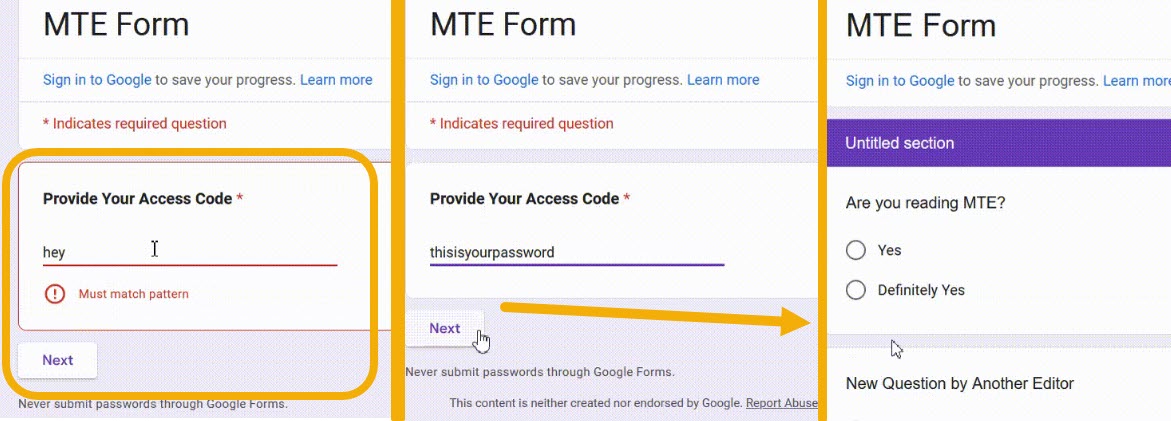 Inserting Google Forms Password