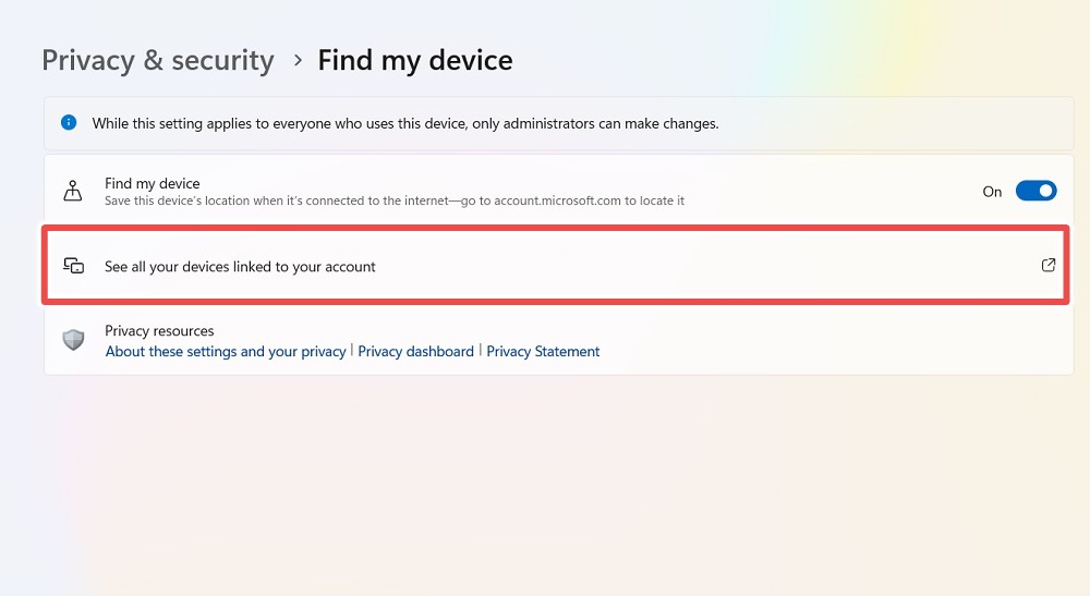 See all devices connected to your account in Windows 11.